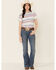 Rough Stock by Panhandle Women's Multi Stripe Short Sleeve Button Down Western Core Shirt , Red/white/blue, hi-res