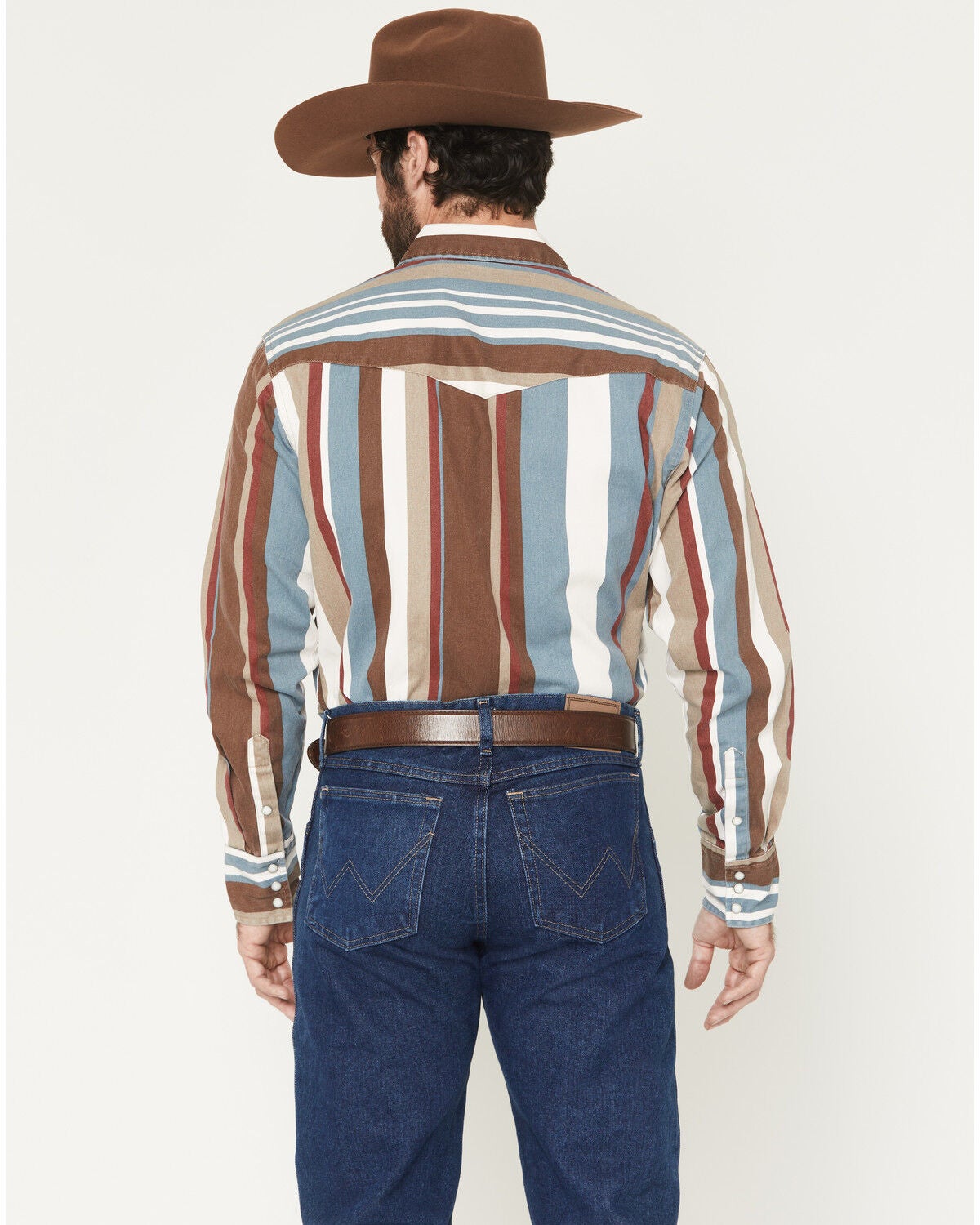 Image #4 - Wrangler Men's Brushpopper Denim Striped Long Sleeve Snap Western Shirt, Multi, hi-res