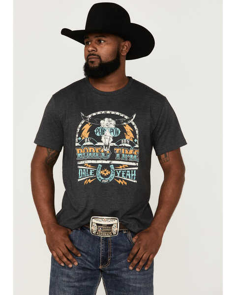 Image #1 - Dale Brisby Men's Rodeo Time Charcoal Steerhead Skull Graphic T-Shirt , Charcoal, hi-res