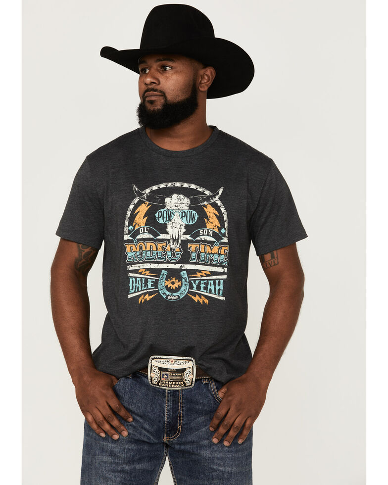 Dale Brisby Men's Rodeo Time Charcoal Steerhead Skull Graphic T-Shirt , Charcoal, hi-res