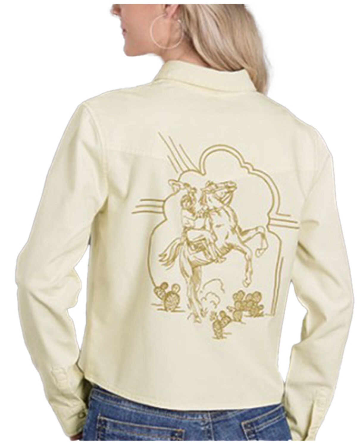 Image #1 - Stetson Women's Embroidered Long Sleeve Snap Western Denim Shirt, Cream, hi-res