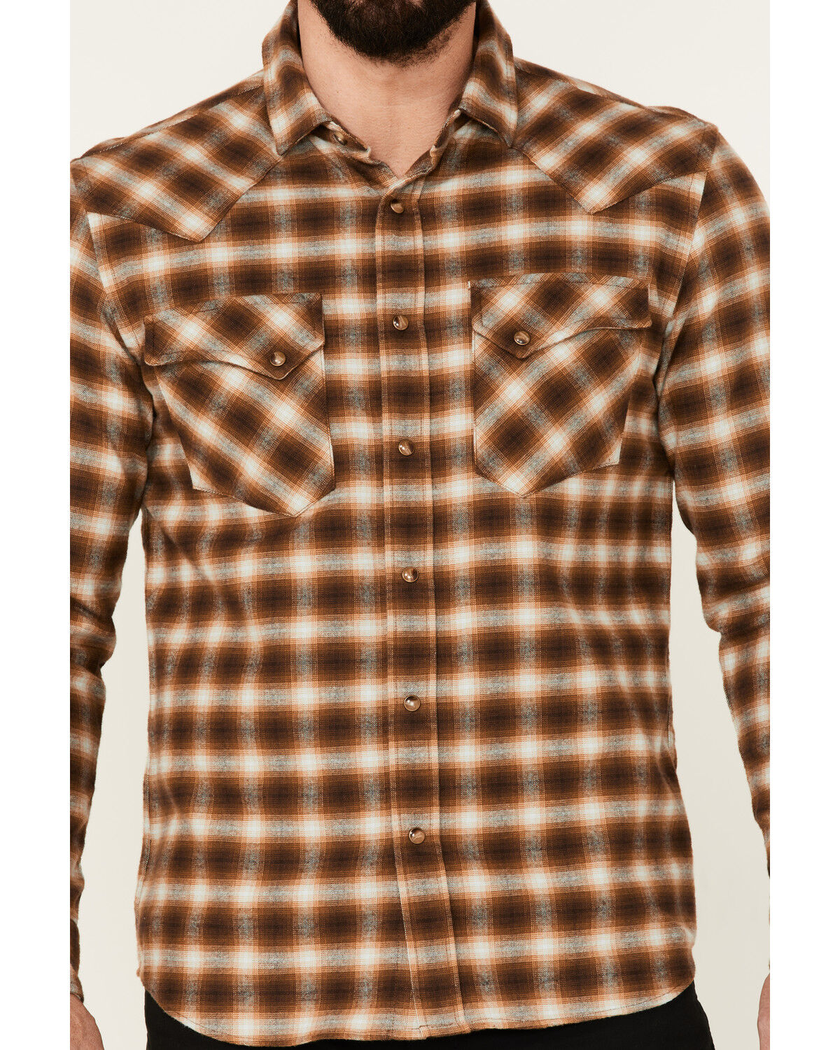 Image #3 - Pendleton Men's Wyatt Small Plaid Long Sleeve Snap Western Shirt, Brown, hi-res