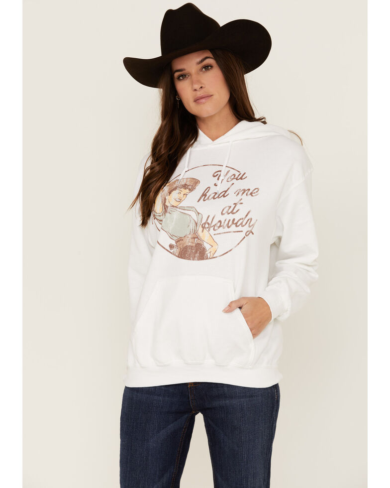 Goodie Two Sleeves Women's You Had Me At Howdy White Graphic Pullover Hoodie, White, hi-res