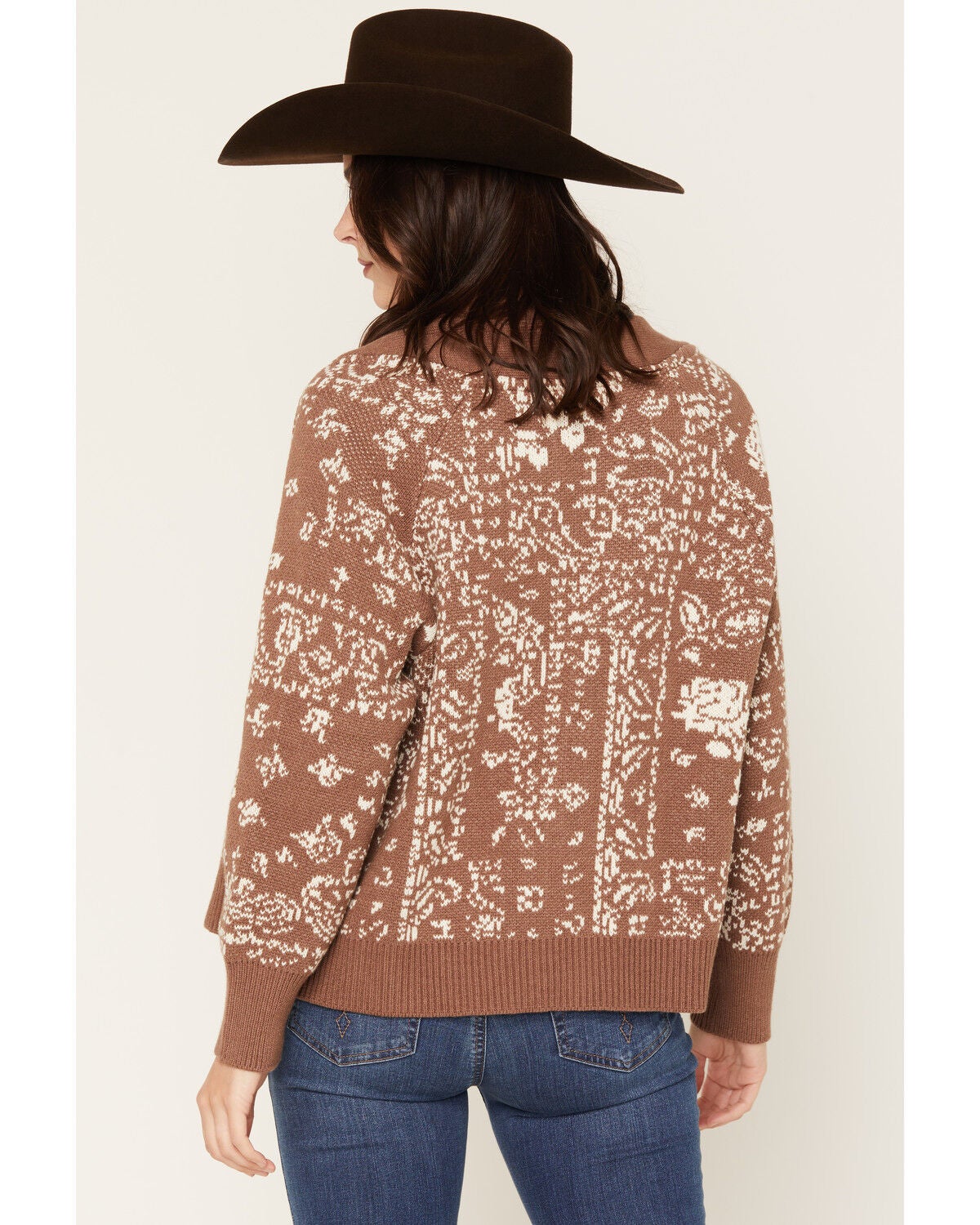 Image #4 - Originality Women's Bandana Print Cardigan, Brown, hi-res