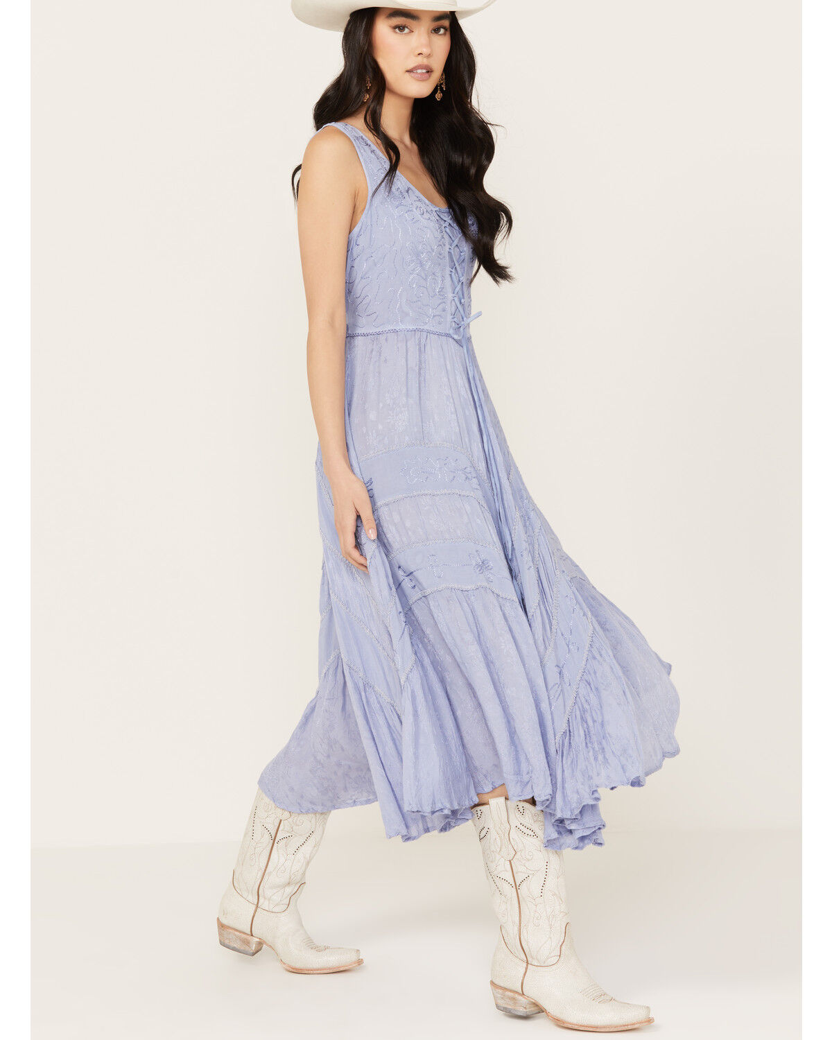 Image #3 - Scully Women's Lace-Up Jacquard Midi Dress, Light Blue, hi-res