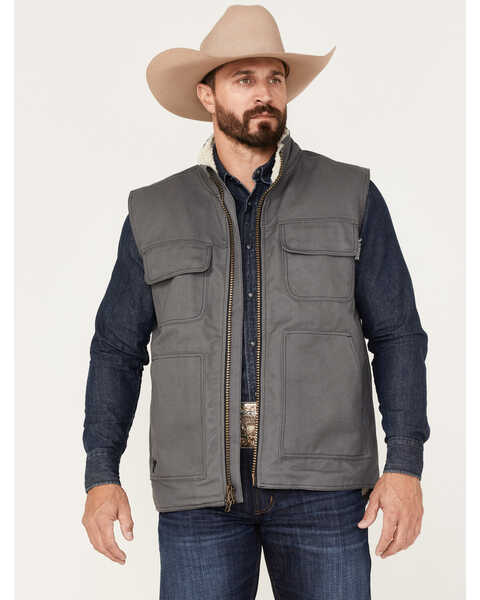Image #1 - Cowboy Hardware Men's Ranch Canvas Berber Sherpa Lined Vest, Charcoal, hi-res