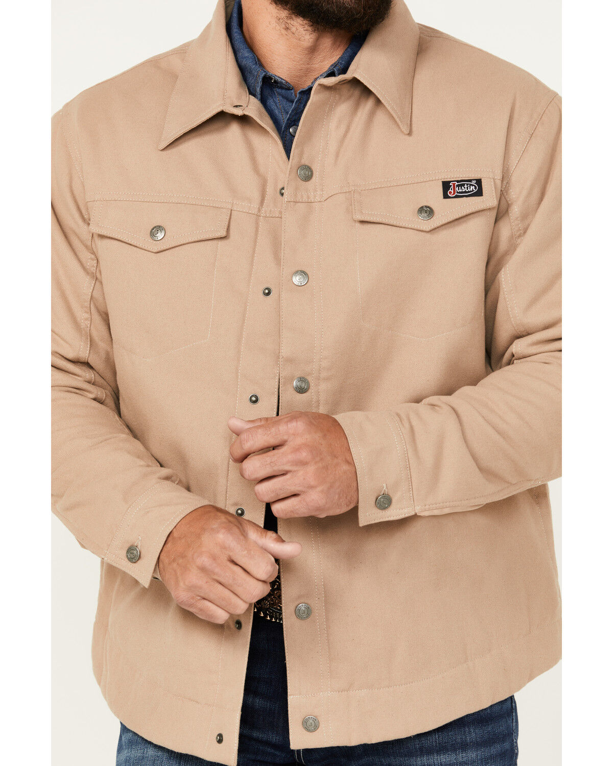 Image #3 - Justin Men's Jackson Snap Shacket, Tan, hi-res