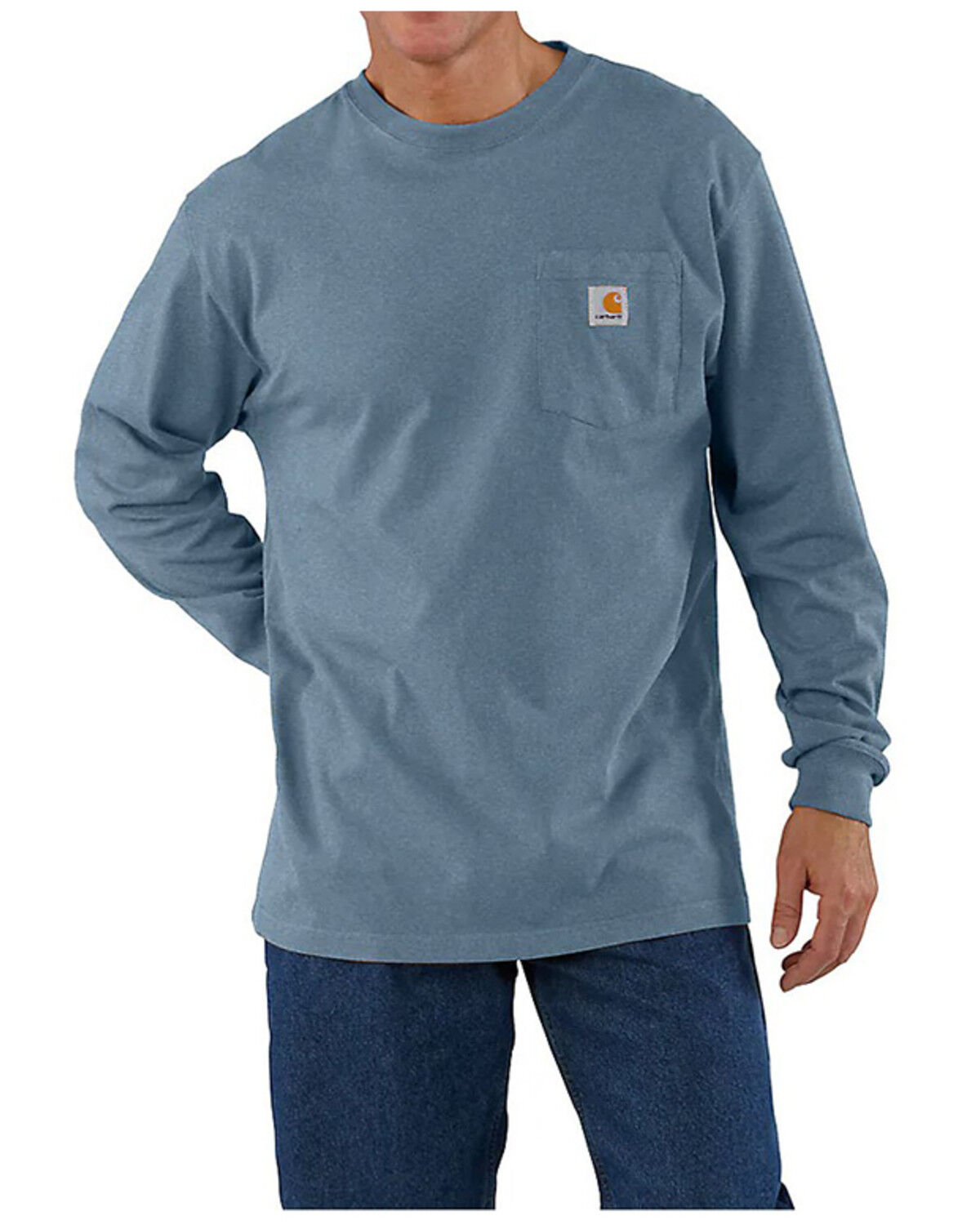 Image #1 - Carhartt Men's Loose Fit Heavyweight Long Sleeve Pocket Graphic T-Shirt, Light Blue, hi-res