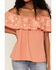 Image #3 - Panhandle Women's Embroidered Flounce Off Shoulder Top, Orange, hi-res