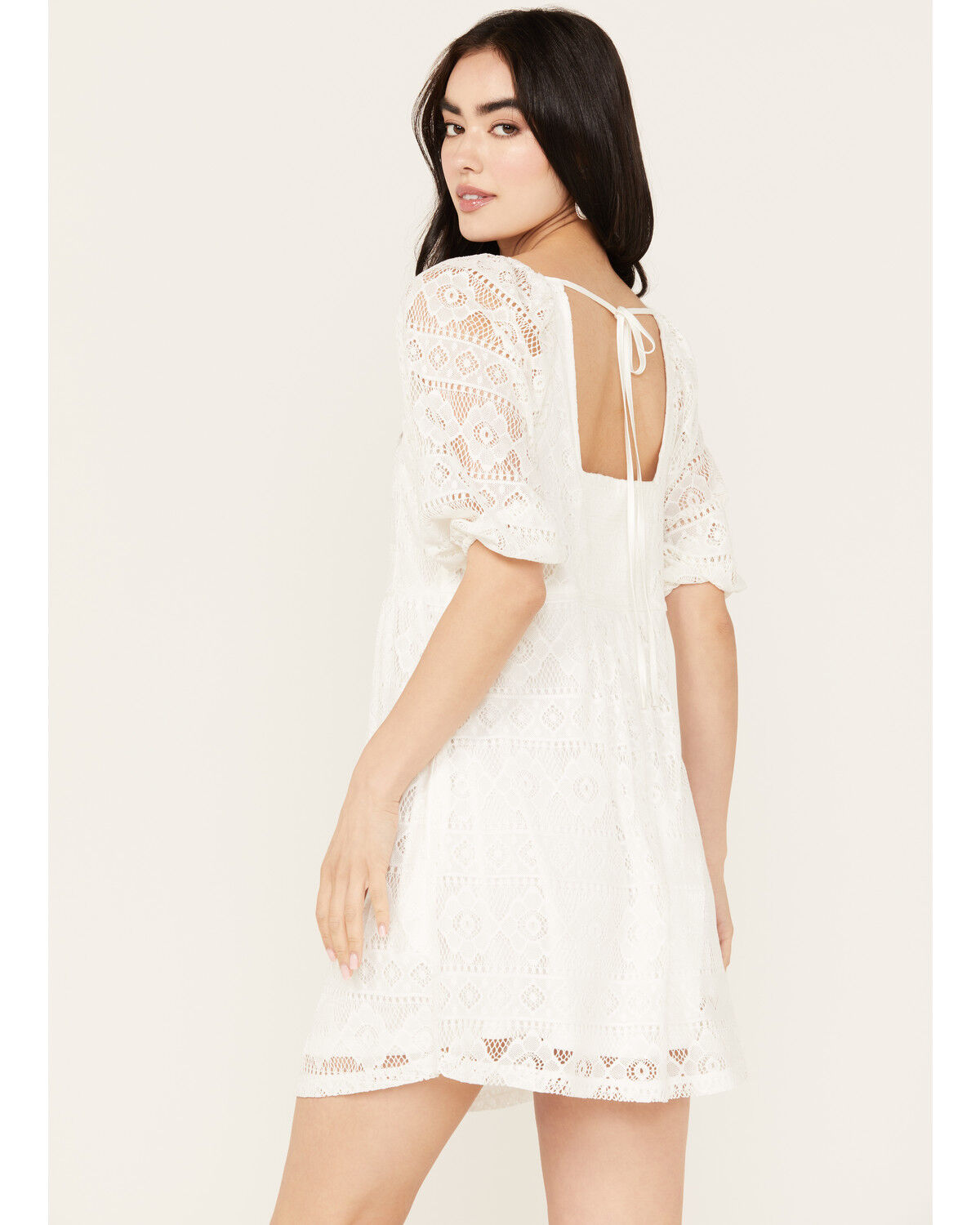 Image #4 - En Creme Women's Allover Crochet Short Sleeve Mini Dress, , hi-res