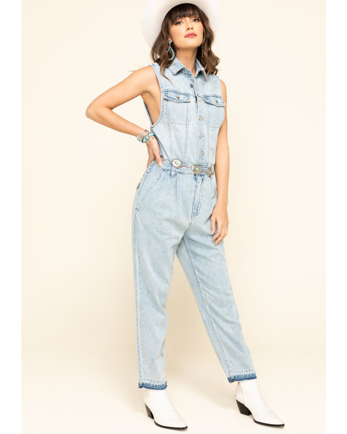 Light wash denim jumpsuit Clearance