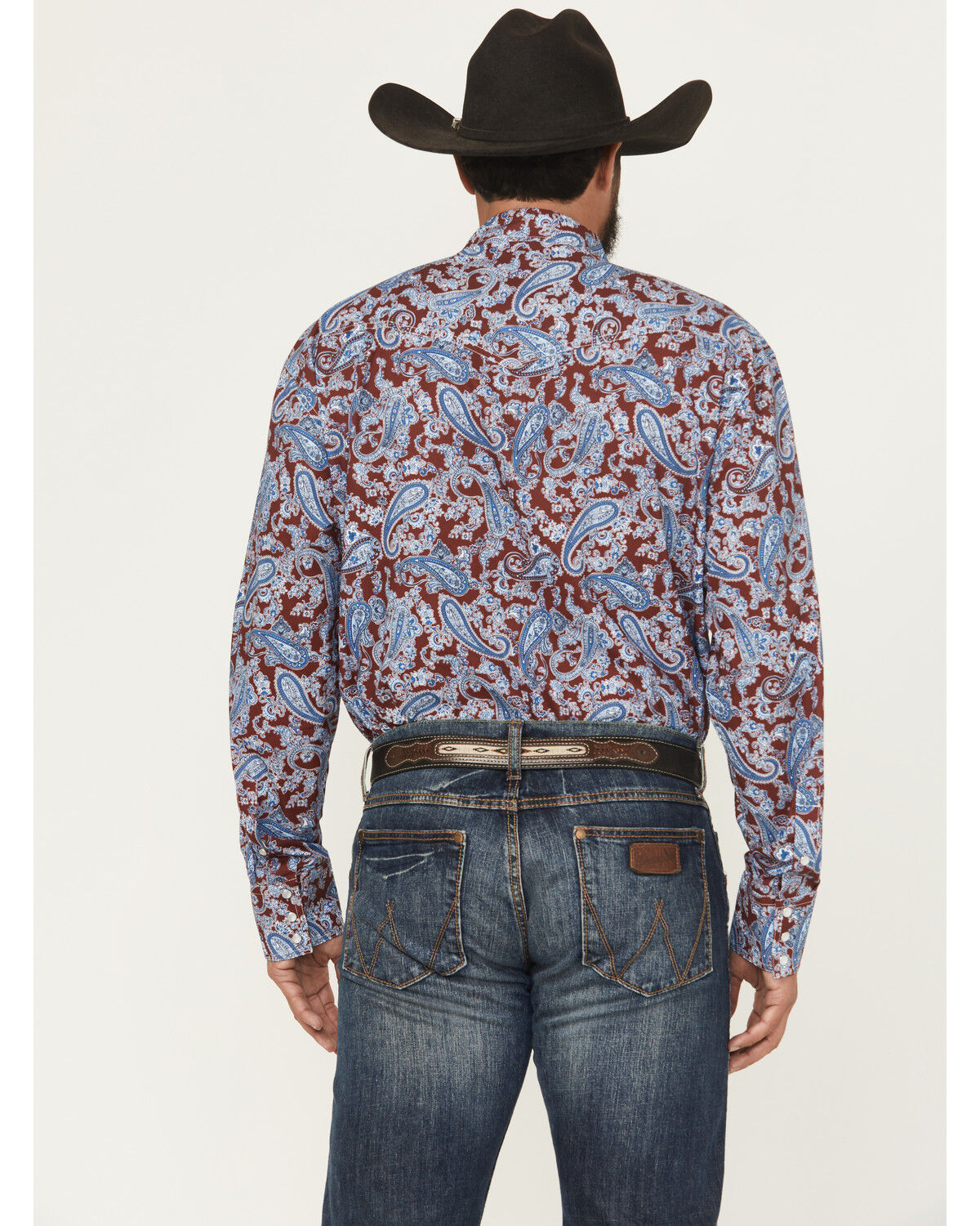 Image #4 - Roper Men's Paisley Print Long Sleeve Snap Western Shirt, Wine, hi-res