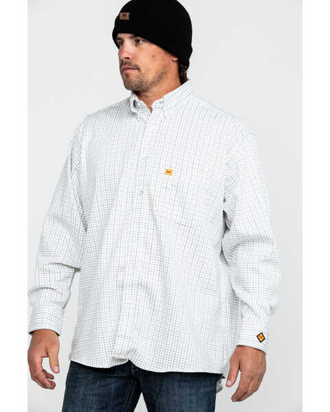 Wrangler 20X Men's FR Mini Check Plaid Long Sleeve Work Shirt - Big , Blue, hi-res