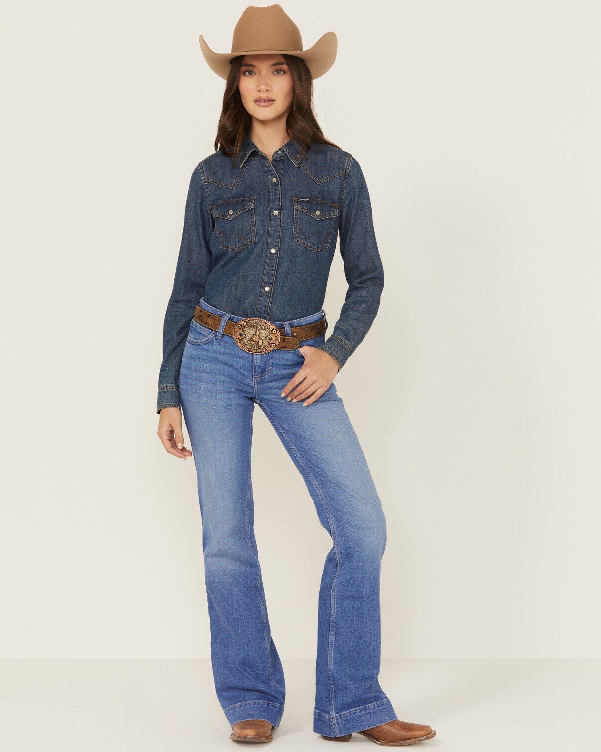 Wrangler Retro Women's Mae Medium Wash Mid Rise Trouser Denim Jeans, Medium Wash, hi-res
