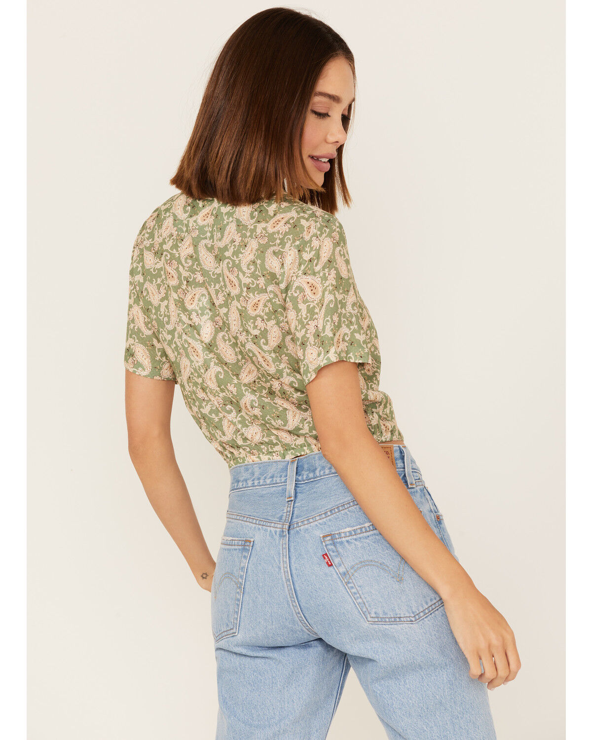 Image #4 - Sadie & Sage Women's Watchin Dreamin Tie Front Short Sleeve Shirt, Olive, hi-res