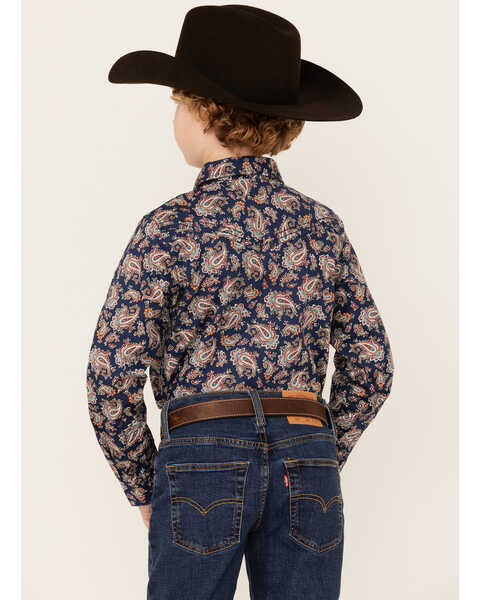 Image #4 - Cody James Boys' Grand Finale Paisley Print Long Sleeve Snap Western Shirt, Navy, hi-res