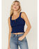 Image #1 - Shyanne Women's Solid Jacquard Smocked Sleeveless Tank Top, Blue, hi-res