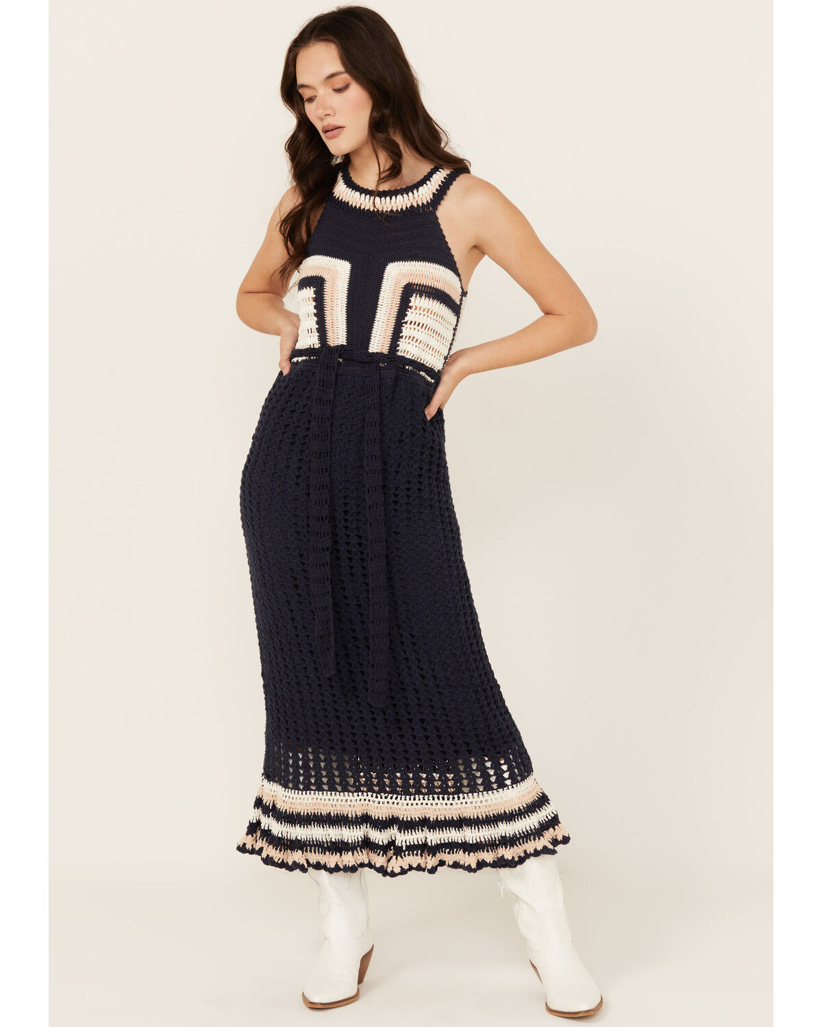 Image #1 - Cleobella Women's Drew Hand Crochet Midi Dress, Navy, hi-res