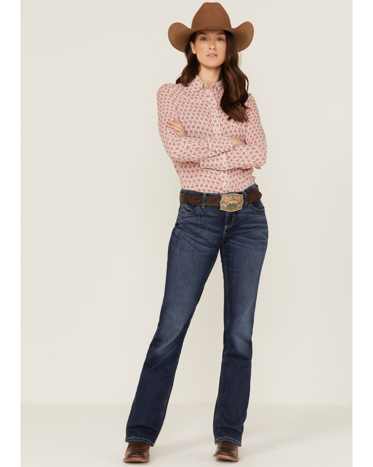 Image #2 - Stetson Women's Floral Print Long Sleeve Pearl Snap Western Shirt, Red, hi-res