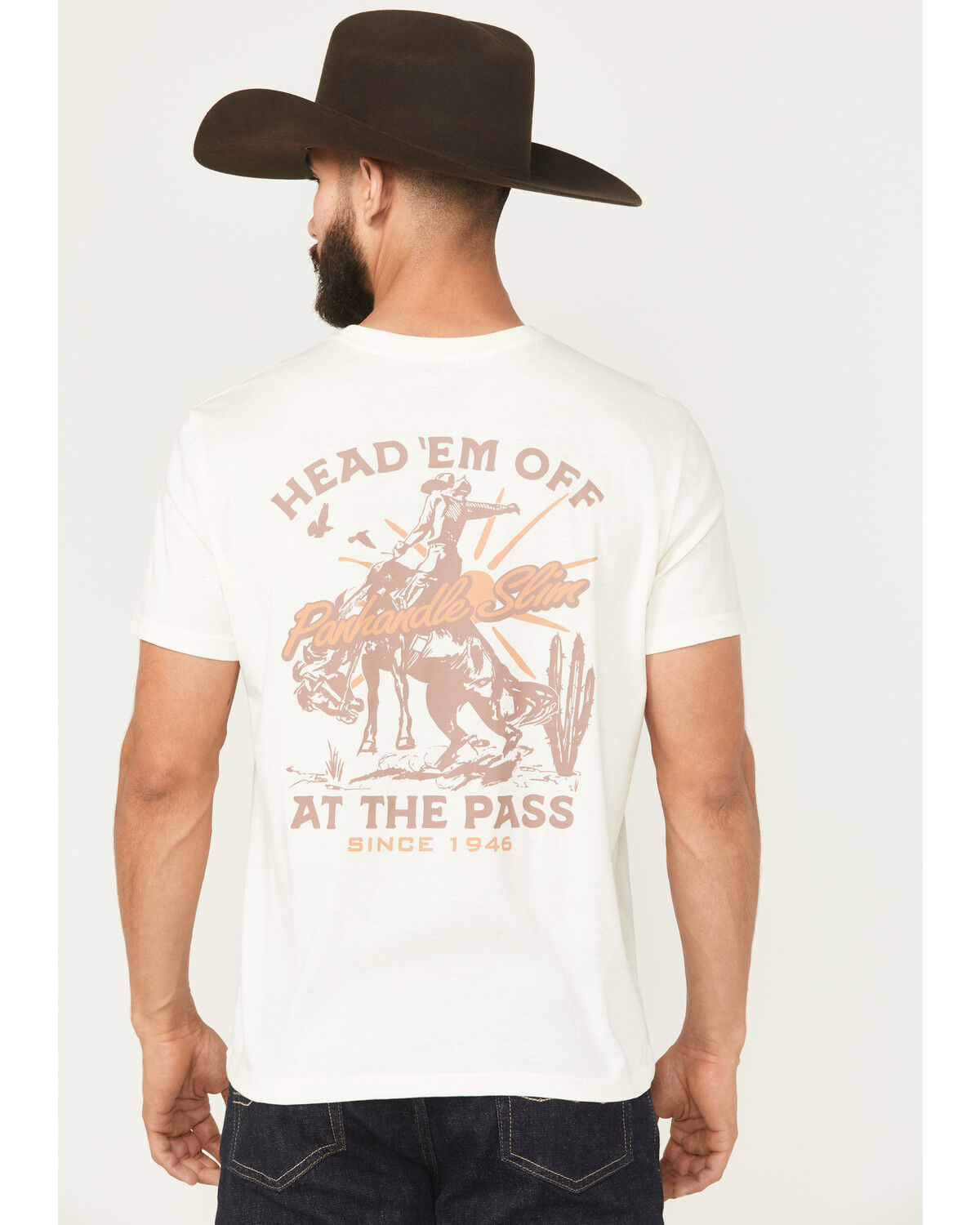 Image #1 - Panhandle Slim Men's Head 'Em Off Short Sleeve Graphic T-Shirt, Natural, hi-res
