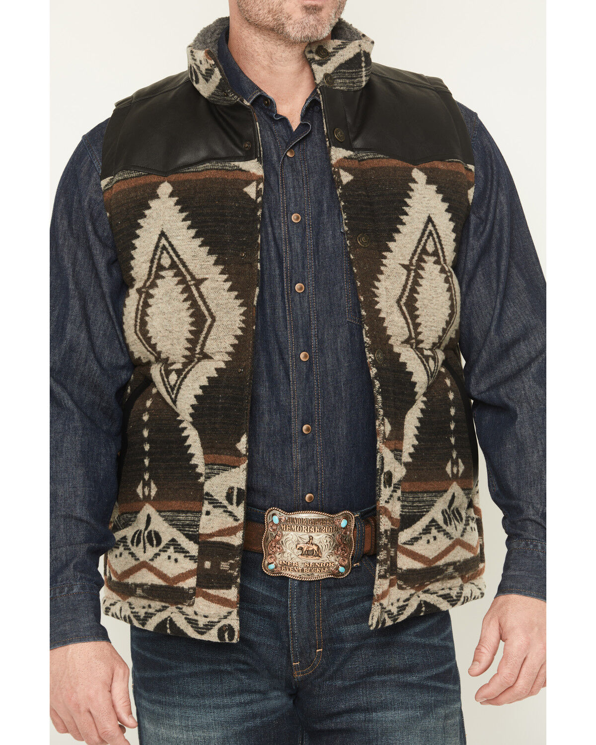 Image #3 - Cody James Men's Southwestern Print Flannel Insulated Vest, Dark Brown, hi-res