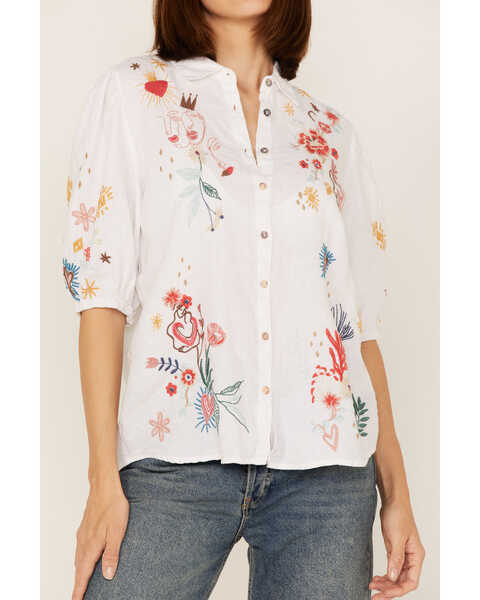 Image #3 - Johnny Was Women's Embroidered Lisbon Short Sleeve Button Down Blouse, White, hi-res