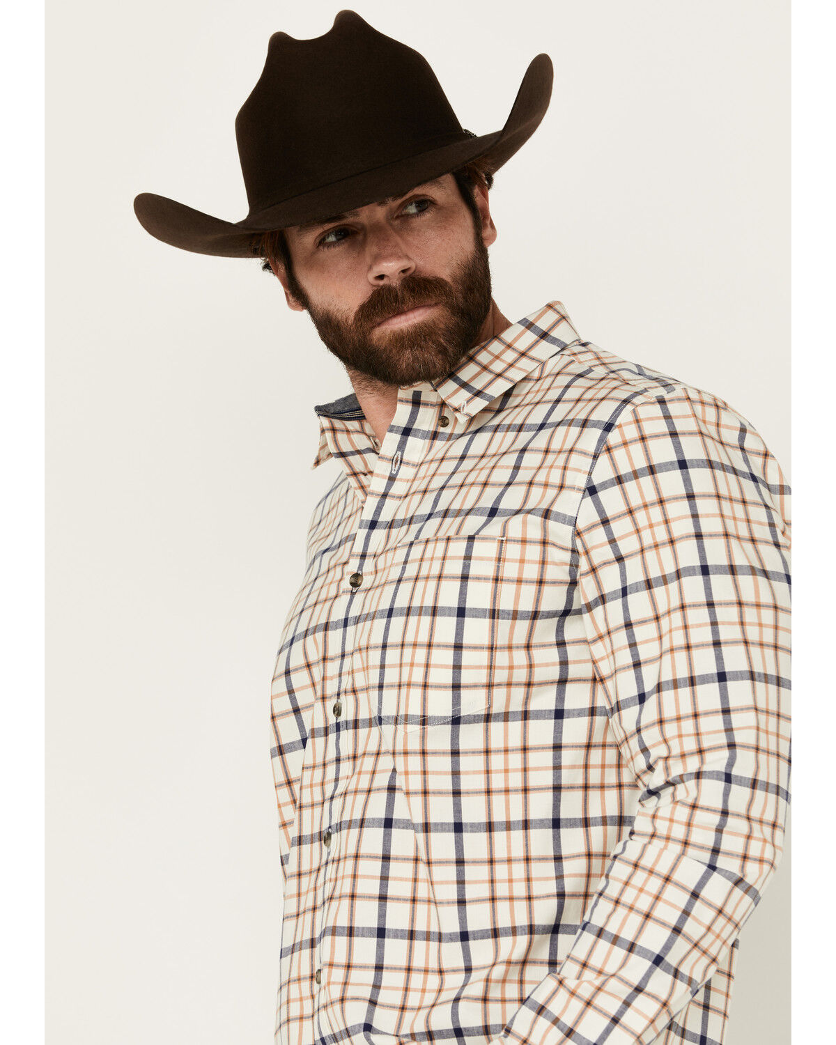 Image #2 - Brothers and Sons Men's Alva Plaid Print Long Sleeve Button-Down Western Shirt, White, hi-res