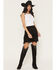 Image #1 - Fornia Women's Faux Suede Fringe Mini Skirt, Black, hi-res