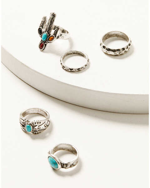Shyanne Women's Dakota Silver Cactus 5-Piece Ring Set, Silver, hi-res