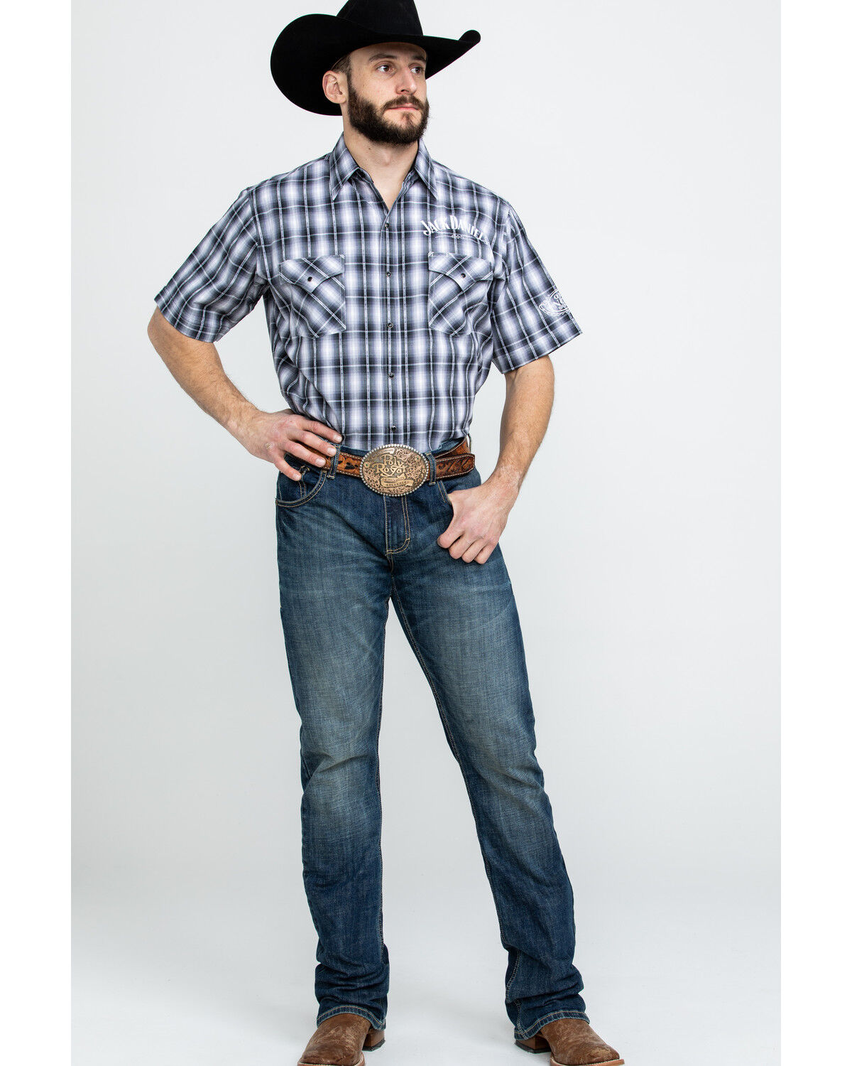 Image #6 - Jack Daniel's Men's Textured Plaid Print Short Sleeve Western Shirt, Black, hi-res