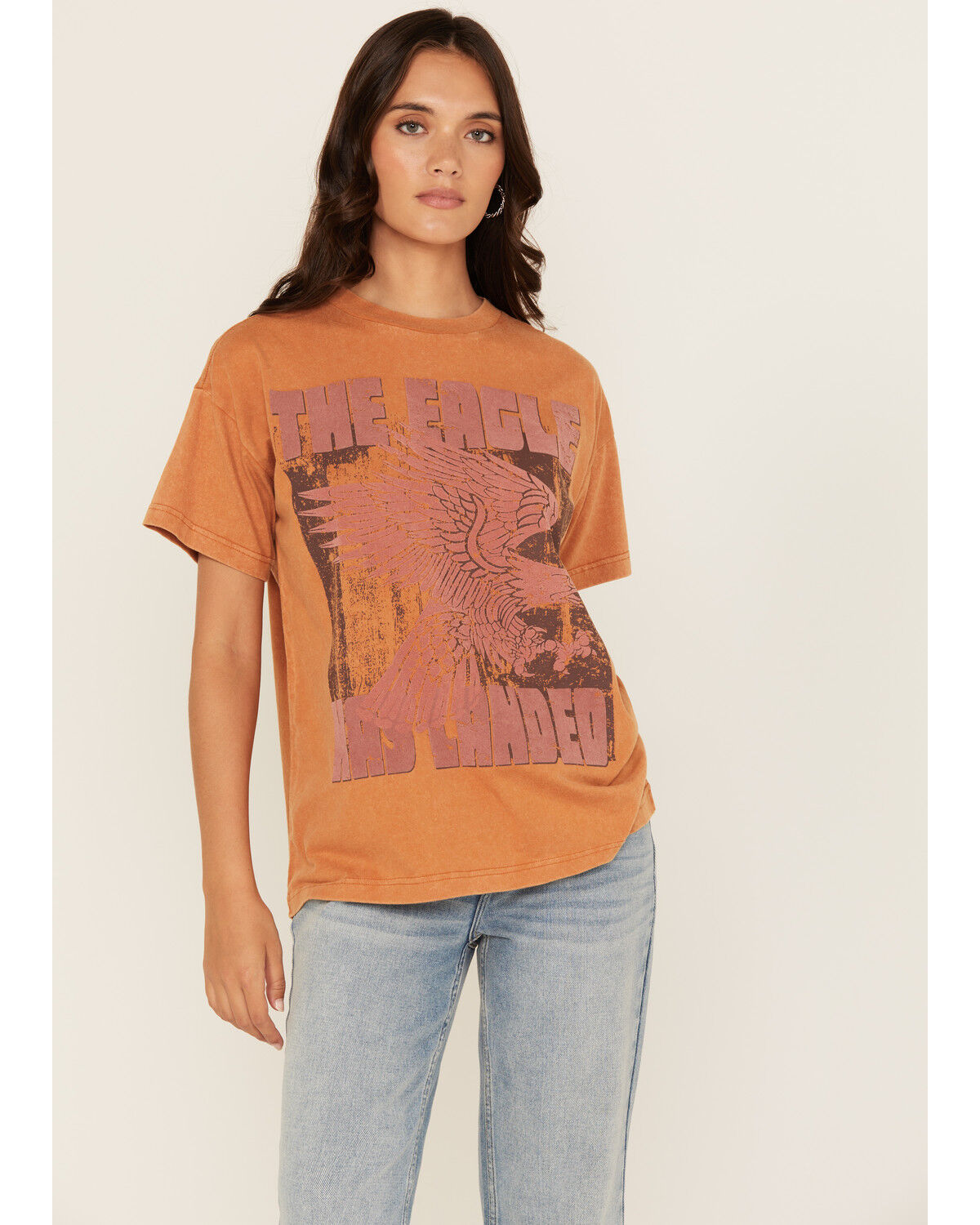 Image #1 - Cleo + Wolf Women's Eagle Short Sleeve Boyfriend Graphic Tee, Rust Copper, hi-res