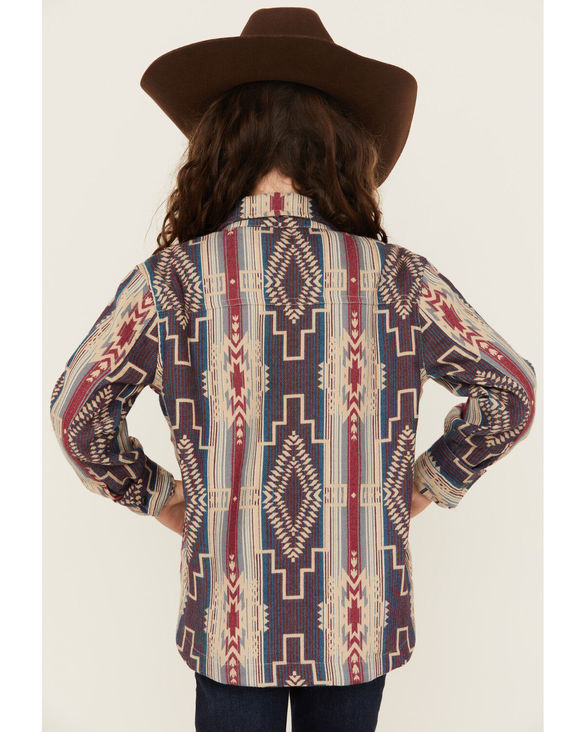 Image #4 - Shyanne Girls' Southwestern Striped Print Long Sleeve Snap Shacket, Fuchsia, hi-res