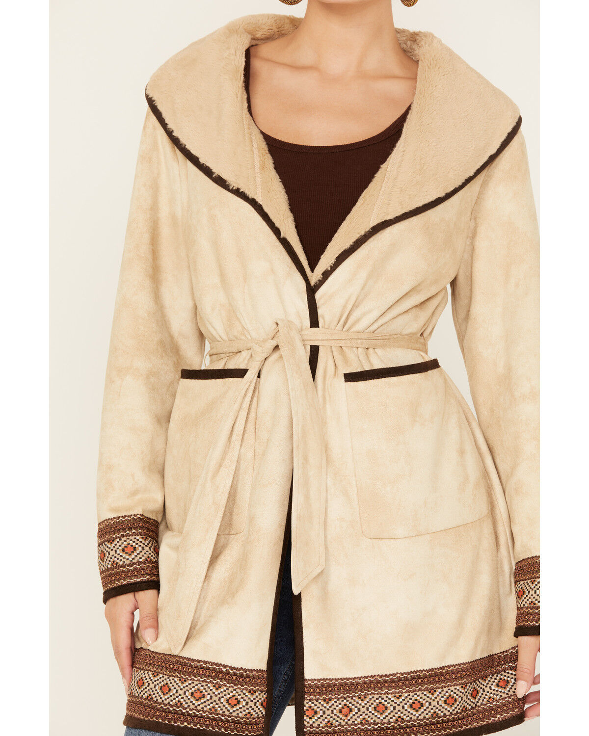 Image #3 - Tasha Polizzi Women's Raquel Faux Suede Border Print Jacket, Tan, hi-res