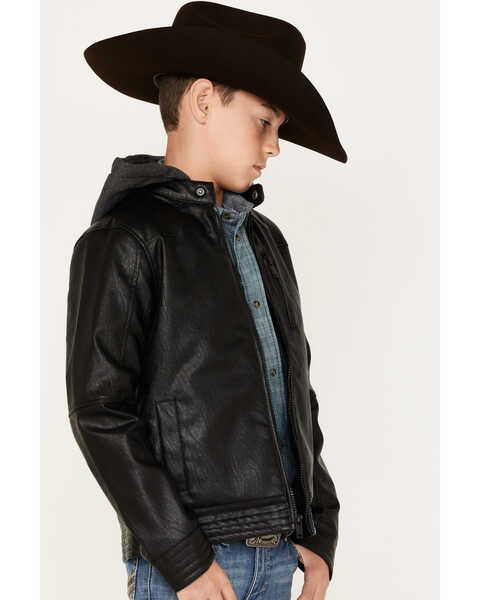 Image #2 - Cody James Boys' Hooded Faux Leather Moto Jacket, Black, hi-res