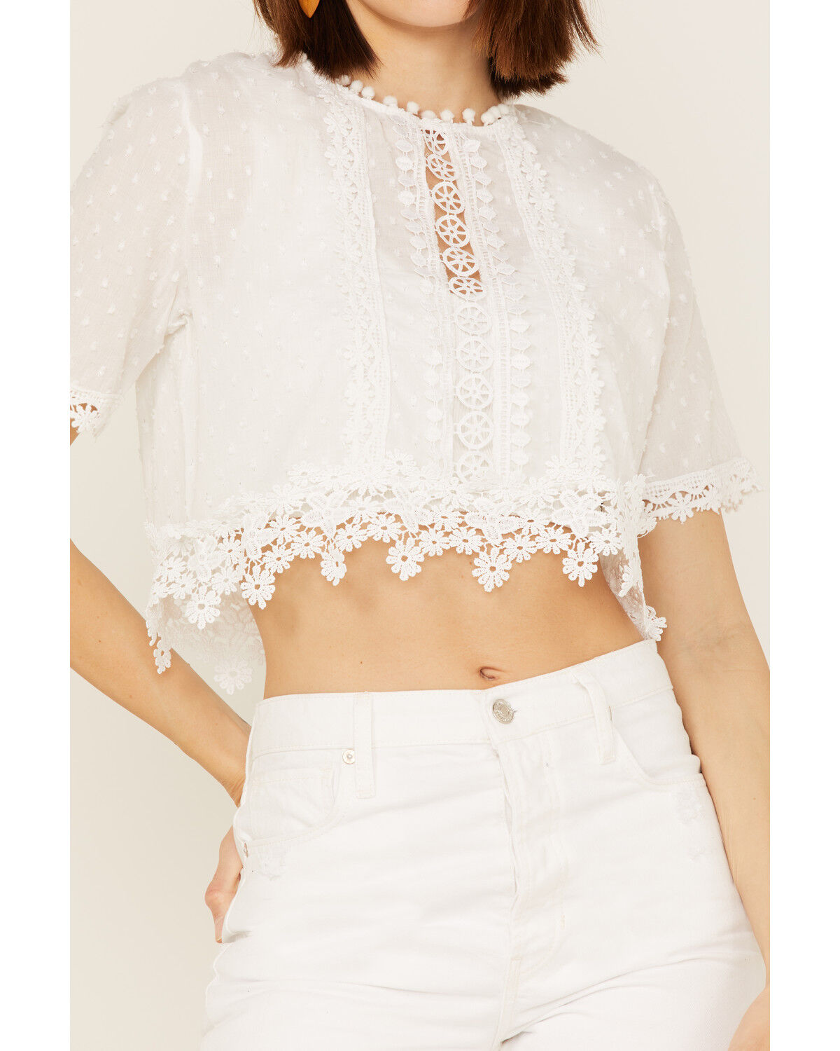 Image #3 - Z&L Women's Swiss Dot Costa Crop Top, White, hi-res