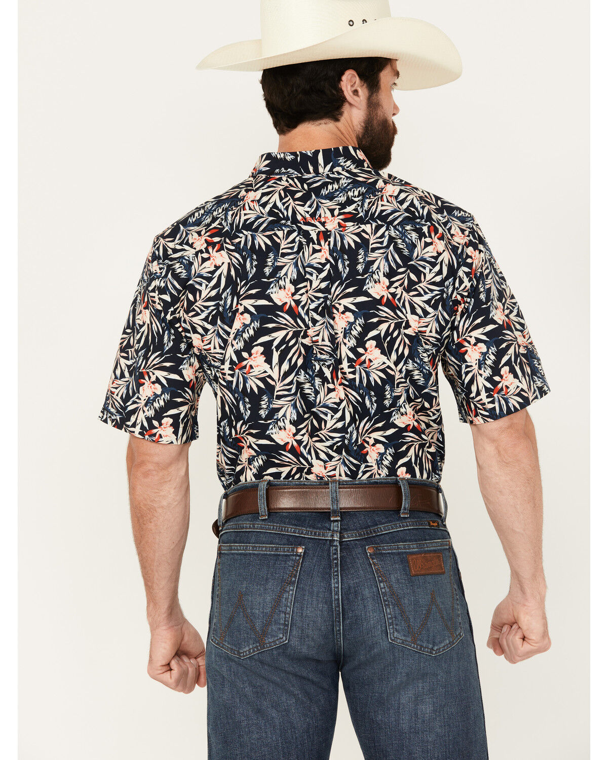 Image #4 - Ariat Men's Omer Print Fitted Short Sleeve Button-Down Western Shirt, Dark Blue, hi-res