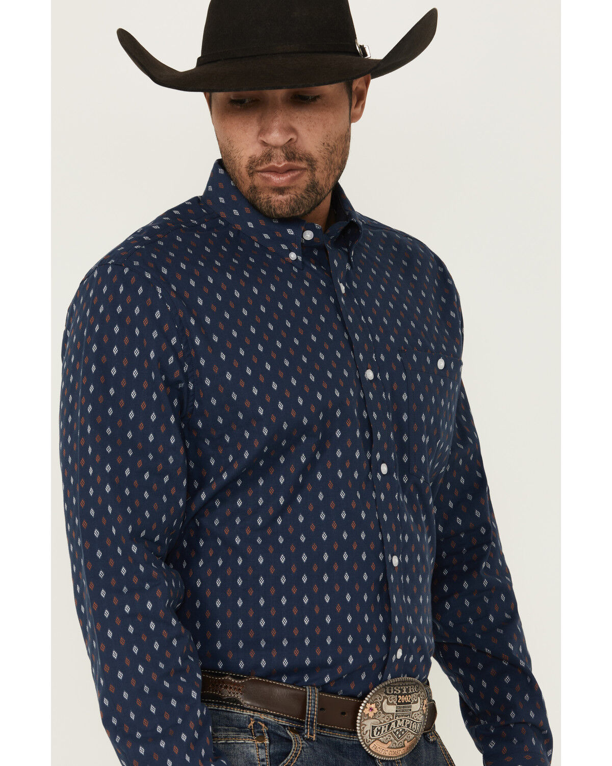 Image #2 - RANK 45® Men's Repocharge Geo Print Long Sleeve Button-Down Stretch Western Shirt, Navy, hi-res