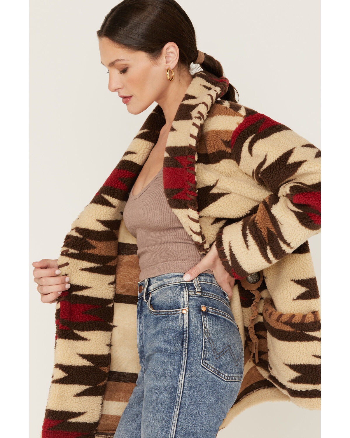 Image #2 - Tasha Polizzi Women's Stable Southwestern Print Sherpa Jacket, Ivory, hi-res