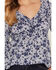 Image #3 - Wild Moss Women's Floral Print Ruffle Long Sleeve Top, Navy, hi-res