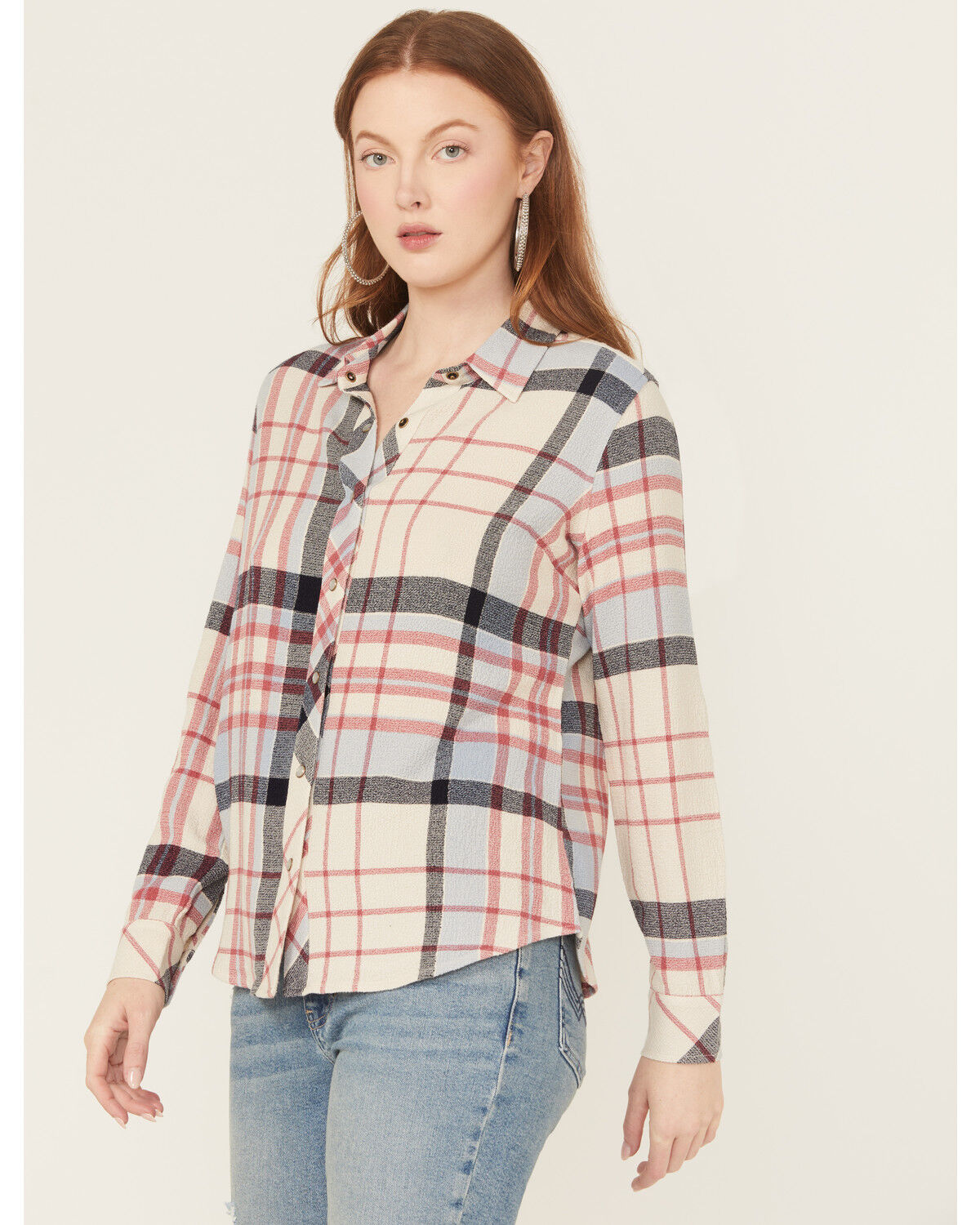 Image #2 - Idyllwind Women's Lyle Plaid Print Long Sleeve Snap Western Shirt, Cream, hi-res