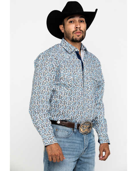 Image #3 - Resistol Men's Tavares Floral Geo Print Long Sleeve Western Shirt , Blue, hi-res