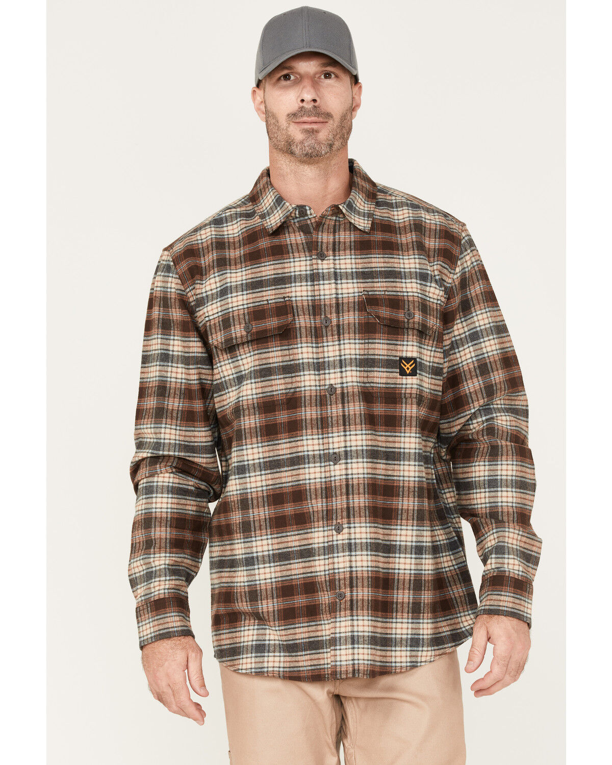 Image #1 - Hawx Men's Plaid Button-Down Flannel Work Shirt, Brown, hi-res