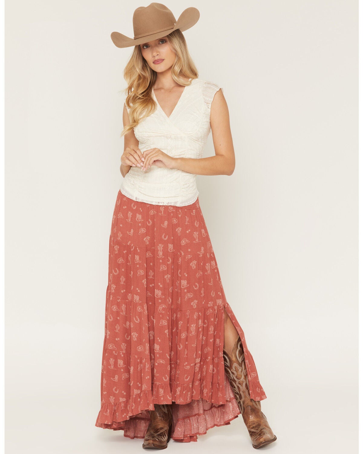 Image #1 - Wild Moss Women's Western Conversation Print High-Low Skirt, Rust Copper, hi-res