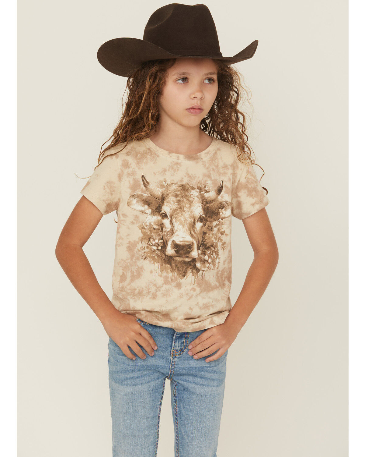 Image #1 - Shyanne Girls' Cow Cloud Short Sleeve Graphic Tee, Cream, hi-res