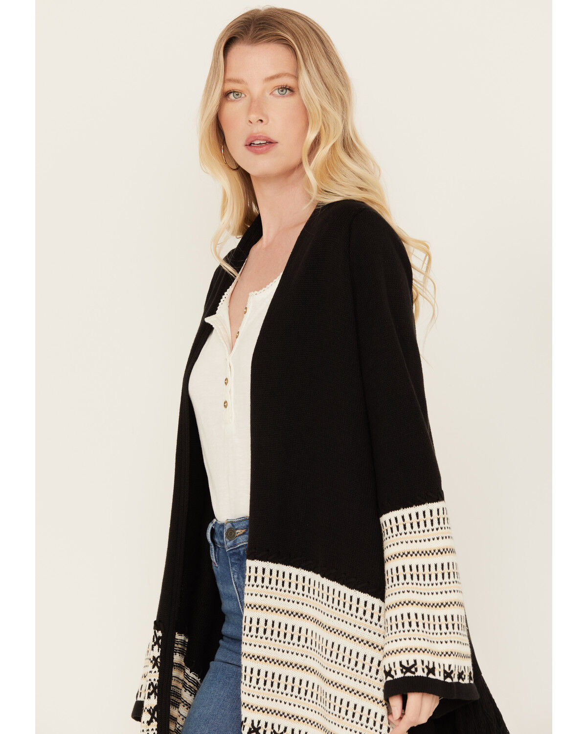 Image #2 - Shyanne Women's Cascade Fringe Border Cardigan, Black, hi-res