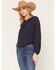 Image #2 - Lovestitch Women's Tonal Sequins Long Sleeve Peasant Top, Navy, hi-res