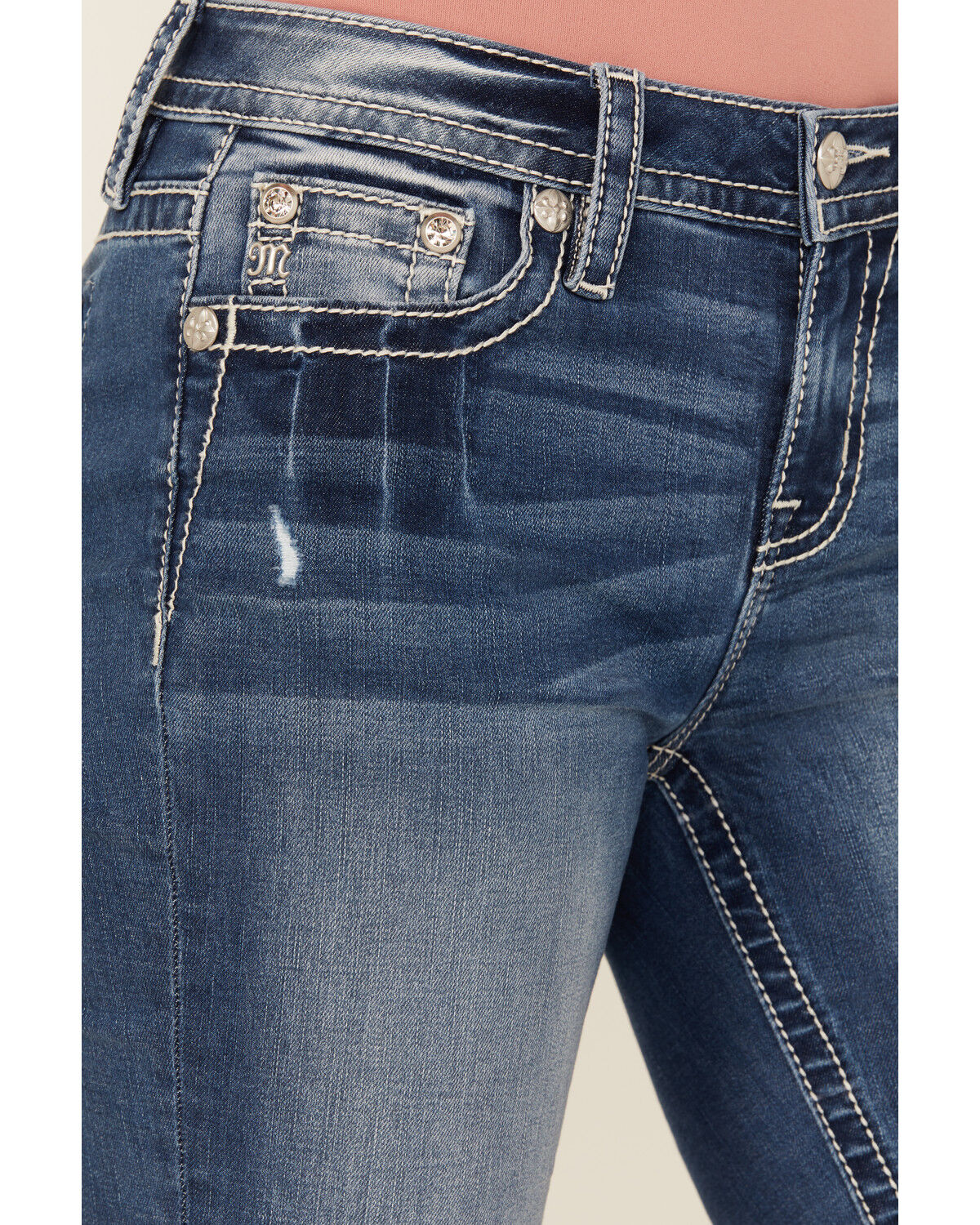 Image #4 - Miss Me Women's Medium Wash Mid Rise Steer Head Bootcut Stretch Denim Jeans, Medium Wash, hi-res