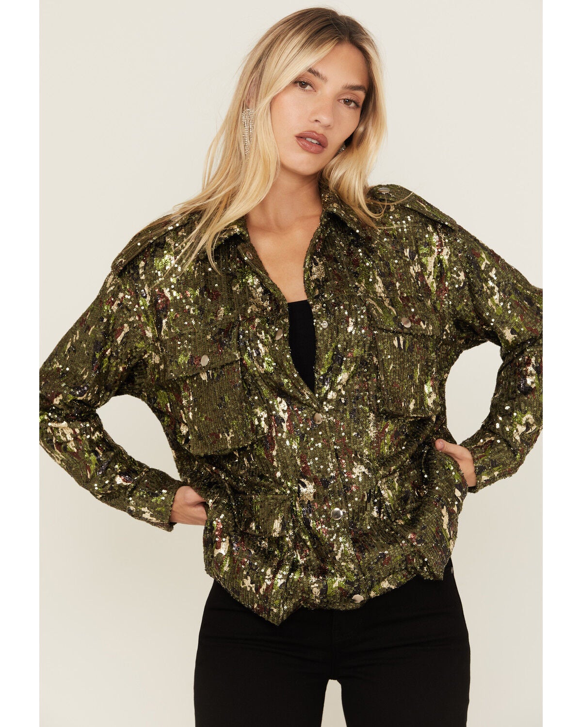 sequin camo top