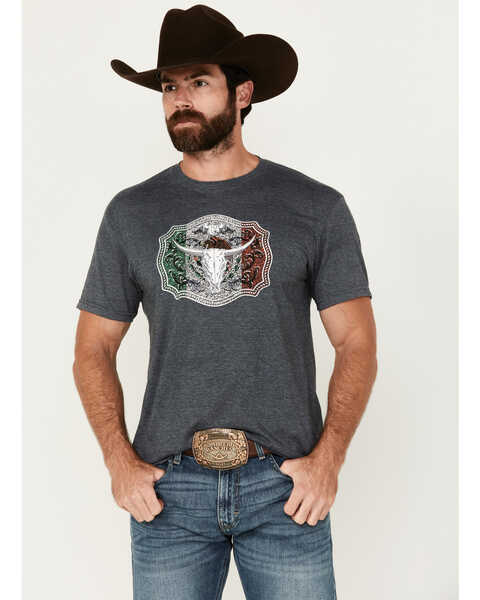 Cowboy Hardware Men's Mexico Flag Buckle Short Sleeve T-Shirt, Charcoal, hi-res