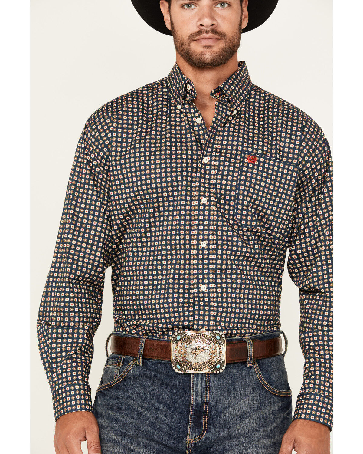 Image #3 - Cinch Men's Floral Geo Print Long Sleeve Button-Down Stretch Western Shirt, Navy, hi-res